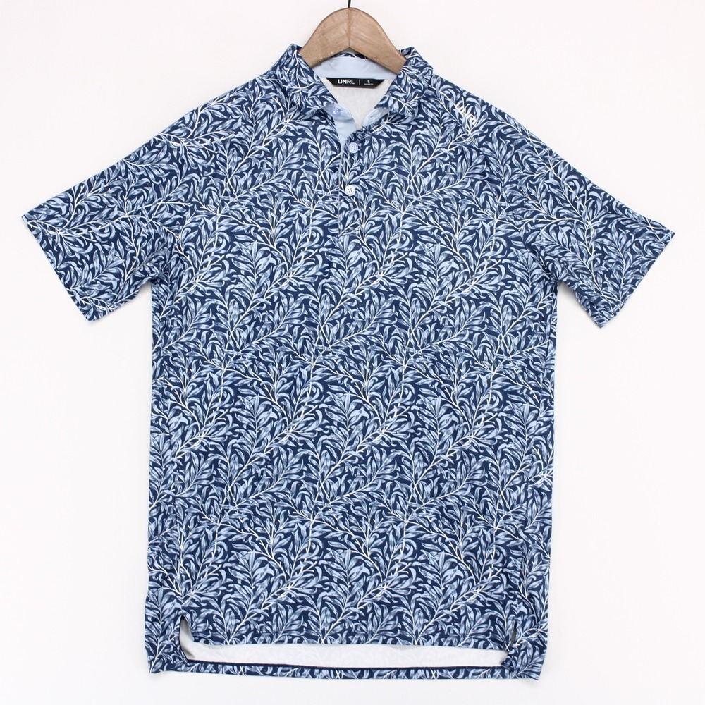 UNRL Polo Shirt Mens S Blue Floral Athletic Fit Short Sleeve Performance